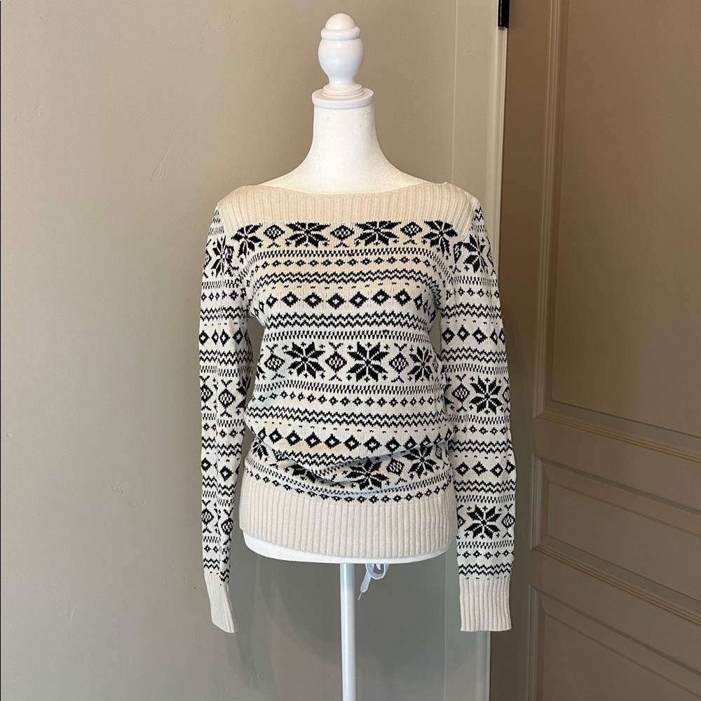 LOFT Cream and Black Fair Isle Patterned Sweater